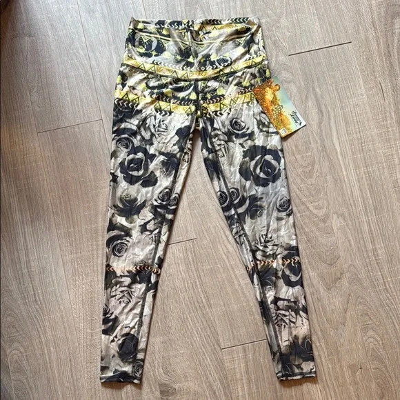 Teeki Black and Gold Floral Leggings - Picture 1 of 5